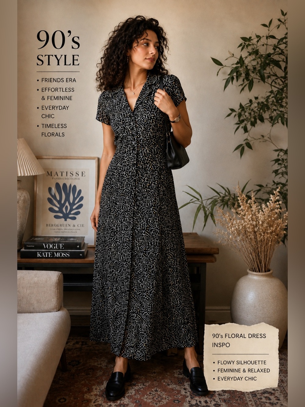 Calvin Klein Jeans 90s Style Ditsy Floral Midi Dress M Elaine Benes Viscose